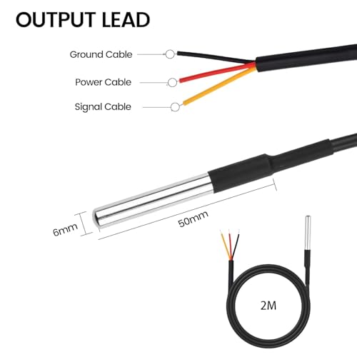 Image of Diymore 5 PCS 2M DS18B20 Waterproof Temperature Sensor Probe,Temperature Probe Stainless Steel Package 100PCS 4.7K Ohm Resistors 3W Compatible with Arduino Raspberry Pi