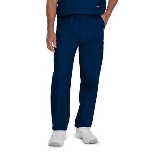 Landau Essentials Relaxed Fit 7-Pocket Elastic Cargo Scrub Pants for Men 8555 Navy