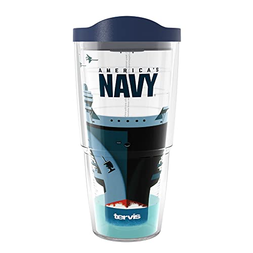 Tervis Navy Carrier Made in USA Double Walled Insulated Tumbler Travel Cup Keeps Drinks Cold & Hot, 24oz, Classic