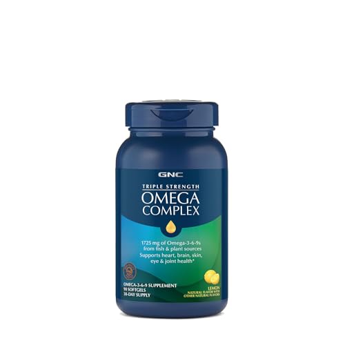 GNC Triple Strength Omega Complex, 90 Lemon Flavored Softgels, Supports Joint, Skin, Eye, and Heart Health