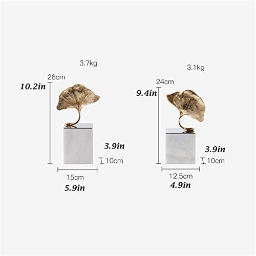 Xiaoheshop Bookends For Desk And Bookshelves Neo-Classical Brass Ginkgo Leaf Bookends Display Model Room Villa Marble Decoration Study Room Offce Bookshelf Decorative Bookends (Size : Large) #TOP1