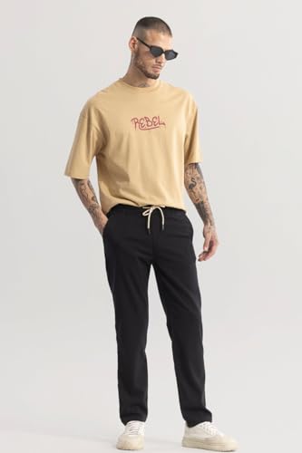 Image of SNITCH Black Textured Relaxed Trousers