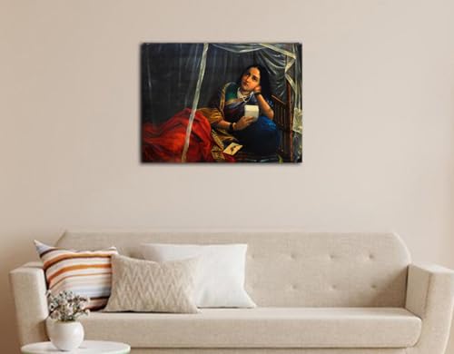 Image of Sikhash Raja Ravi Varma Canvas Painting Classic Art Indian Art Famous Artist Wall Painting for Living Room Unframed Multicolor Fabric Size - 12x9 inches (30x23 cms, Woman weeping in Love)