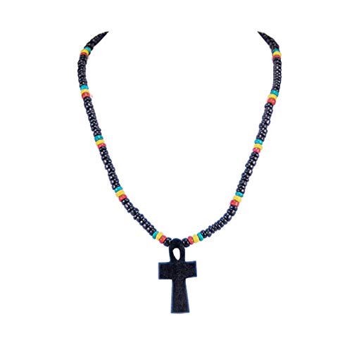 BlueRica-Wood-Ankh-Cross-of-Life-Pendant-on-Rasta-Coconut-Beads-Necklace