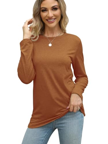 Image of Gihgoew 2 Pack Womens Tops Crewneck Soft Long Sleeve Shirts Fall Clothes Casual Tshirts Basic Tee