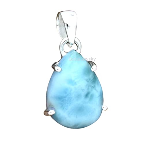 Pendentif en argent sterling 925 massif pour hommes femmes, cabochon de larimar naturel poire bleu gemme bijoux artisanaux uniques pour elle lui