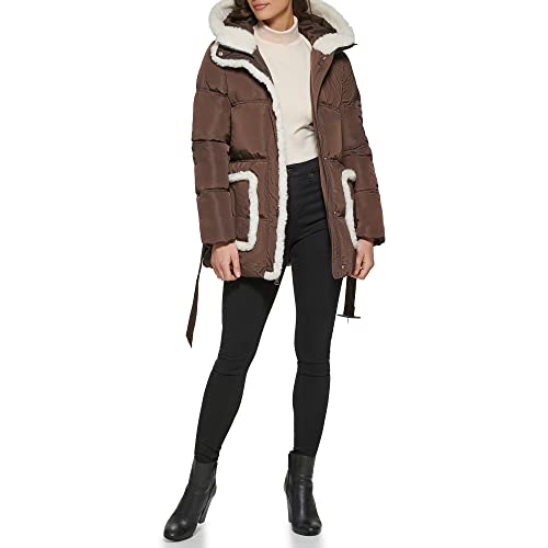 Kenneth Cole Women's Faux Sherpa Trim Hooded Puffer Coat2