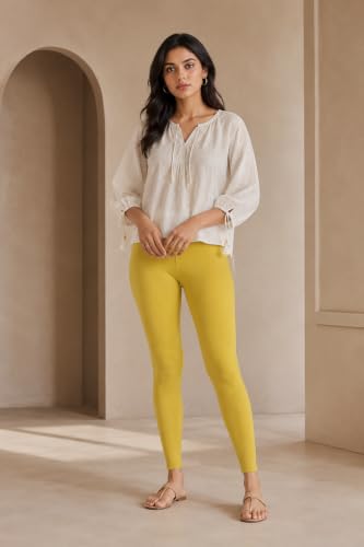 Image of Women's Cotton Lycra Ankle Length Leggings | Regular Rise, Soft 4 Way Stretch Fabric | Casual & Ethnic Wear