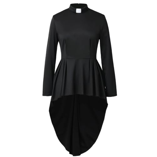 Women's Elegant Clergy Shirt Long Sleeve Asymmetrical Ministers Blouse Casual Tops