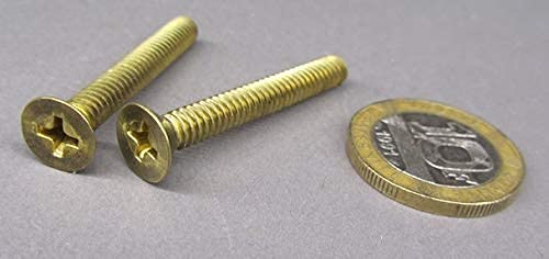 Brass Flat Head Phillips Machine Screws, FT, 10-24 Thread Size x 1-1/2" Length, 25 Pcs