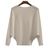 Generisch Pull en tricot multicolore pour femme - Rayé - Grande taille - Léger - Col bateau - Manches chauve-souris - Col rond - Long pull d'hiver - Décontracté - En tricot épais, kaki, XXL