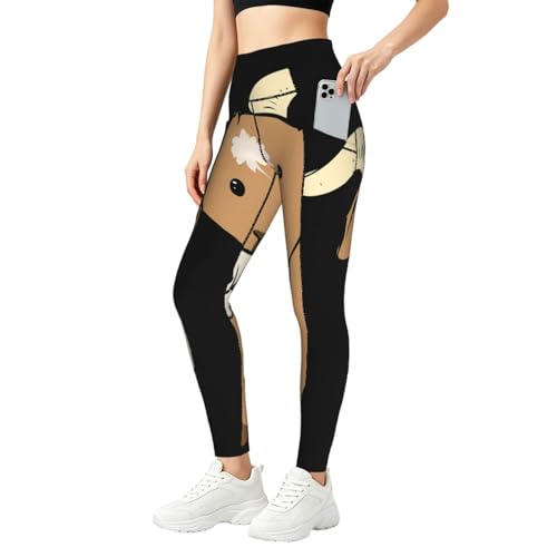 Leggings de yoga con bolsillos y cintura alta con estampado de cabra marrón
