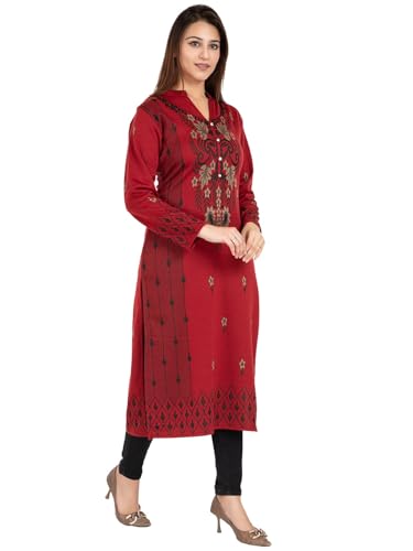 Image of Rosary Women's Winter Wear Jacquard Woolen Straight Kurti with 2 Side Pockets