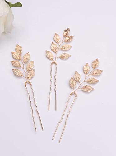 Chargances Bride Gold Leaf Hair Pins Handmade Leaf Headpiece Weeding Hair Pins For Bride Bridesmaid Bohemia Hair Accessories For Women And Girls(Set Of 3) #TOP2
