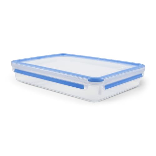 EMSA Clip & Close Frischhaltedose, rechteckig, 2,6 L, mit Deckel, Aufbewahrungsbox, 100 Prozent dicht, spĂĽlmaschinen-, gefrier-, mikrowellenfest, Transparent, Blau, Made in Germany, 508545
