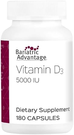 Bariatric Advantage Vitamin D3 5,000 IU – Bariatric Vitamin D Capsules – Water-Miscible – Bone Strength Support* – Easy Swallow Capsule – 180 Count
