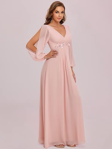Ever-Pretty Women's Embroidery Long Sleeve Formal Dress for Wedding Pink US12