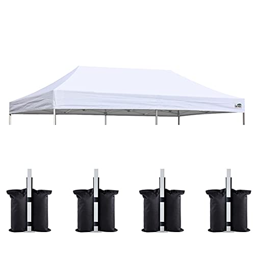Image of Eurmax USA 10x20 Pop Up Canopy Replacement Top,Universal Instant Canopy Cover ONLY,Heavy Duty UPF 50+ UV Protection,Water & Wind Resistant Tarp,30+ Colors Available,Bonus 4 Sand Bags (White)