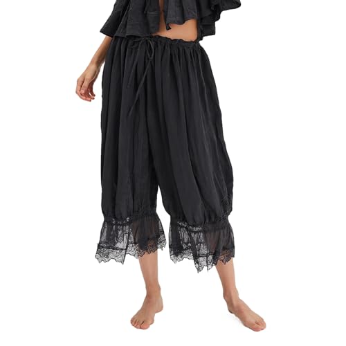 Womens Drawstring Lace Slips Trim Ruffle Hem Capri Pants Y2K Summer Going Out Streetwear Lightweight Bloomers Pant