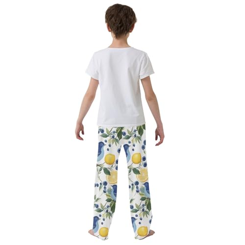 Blue Bird Blueberry Lemon Pattern Pajama Pants Long Sleep Pant Soft PJ Bottoms Sleepwear3