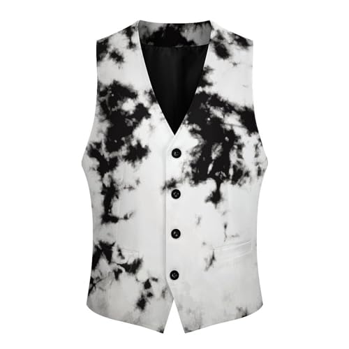Watercolour Black White Tie Dye Men's Suit Vest Slim Fit V-Ncek Waistcoat Business Casual Vest4
