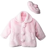 Little Girls Faux Fur Coat with Hat and Flower Pin