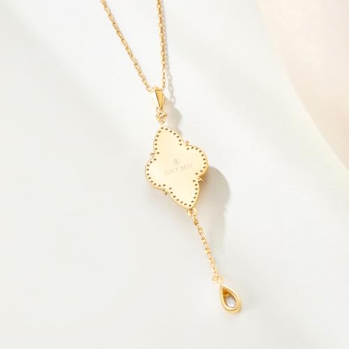 Cicy Bell Four Leaf Clover Pendant Necklace for Women Lucky 18k Gold Plated Cubic Zirconia Trendy Dainty Long Y Necklace Jewelry Gifts3