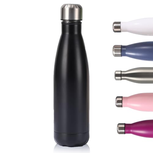 Insulated Water Bottle 500ml/17oz Stainless Steel Double Wall Metal Leak Proof Vacuum Flask Keep Hot & Cold Drinks Drinking Thermal for Outdoor Sports Camping Cycling for Kids &Adults (Black)