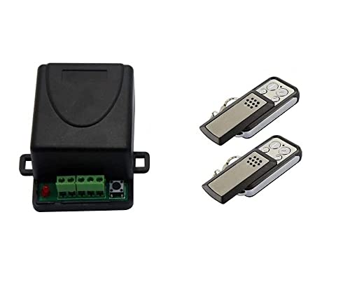 Receptor inalámbrico universal de 1 canal + 2 mandos a distancia para operar cualquier puerta de garaje, sistema de alarma, algunos otros dispositivos 12-24 V CC, 433,92 MHz NO/NC