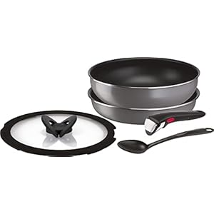 Tefal [Online Exclusive] L16190 Handle Removable Frying Pan, 5 Piece Set, Gas Fire Compatible, Ingenio Neo Phrase Gray Basic Set 5, Non-Stick Gray