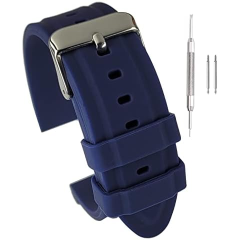 Soft Silicone Rubber Watch Strap in 20mm and 22mm, Black Orange Navy Blue (22mm, Navy Blue) Cover