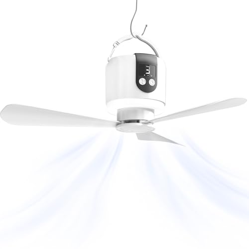 geonfi 18“ Camping Ceiling Fan with Light & Remote, 15600mAh