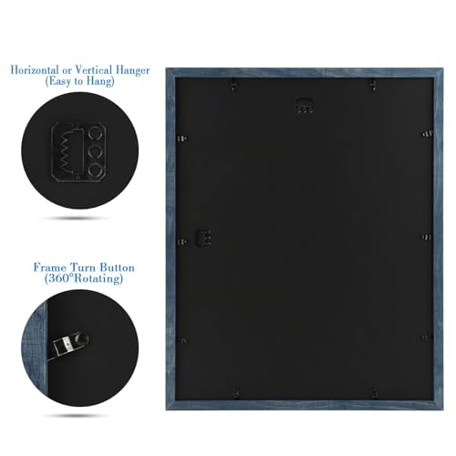 Image of Frametory, 16x20 Picture Frame with Mat for 11x14 Picture - High Definition Glass Wide Molding - Preinstalled Wall Mounting Hardware (Blue, 3 Pack)