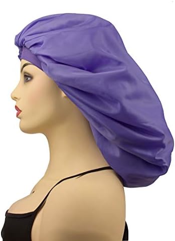 Extra Large Satin Sleep Bonnet Night Cap for Women, Silk Sleeping Cap Night Hat for Curly Hair Long Braids, Wide Elastic Band, Soft & Comfortable (Extra Large, Purple)
