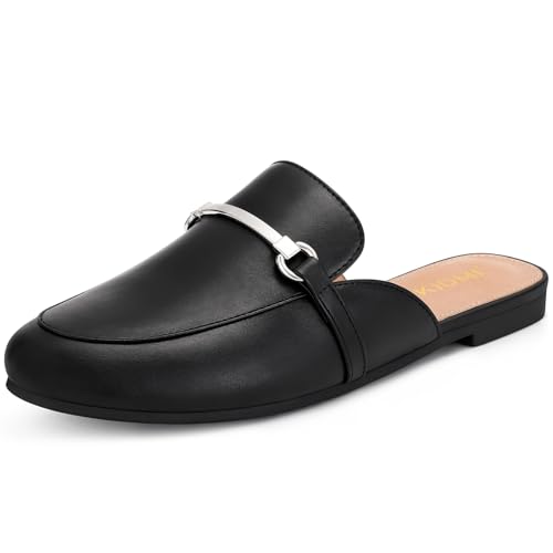 KIDMI Womens Buckle Mules Comfortable Dressy Flats Business Casual Loafers Slip On Backless Black 39