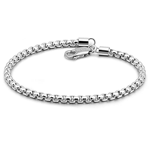 Dankadi Armband Venezianerkette, fein, 3 mm, 5 mm, aus 925 Silber, Kette in Kastenform, quadratisch, rund, weich, Rolo feines italienisches Design, 15,9 cm bis 22,9 cm (6,3 Zoll) bis 22,4 cm, 8',