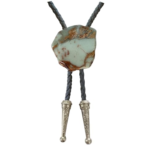 Image of Daisy Del Sol Bolo Tie Turquoise Stone Braided Vegan Faux Leather Silver Tips Handmade Necklace Adjustable Boho Western Jewelry