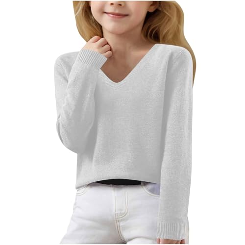 Toddler Girl's Cashmere Sweaters Long Sleeve Soft Warm Pullover Sweater V Neck Cozy Knit Jumpers Sweater 6-15 Years