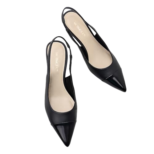 Image of Women's Kitten Heel Slingback Pointed Closed Toe Pumps Dress Shoes for Women Low Stiletto Heels for Women Comfy Dressy Heels