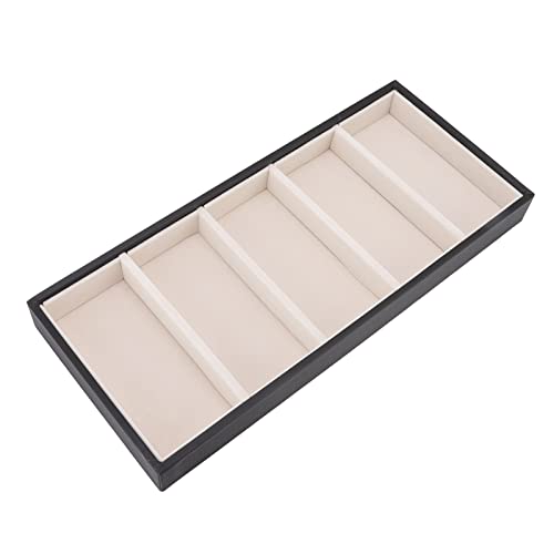 Jenngaoo Organiseur de lunettes plateau à bijoux, 5 grilles en cuir vitrine boîte multifonction lunettes de soleil support étui de rangement bijoux plateau montre stockage vitrine(Noir)