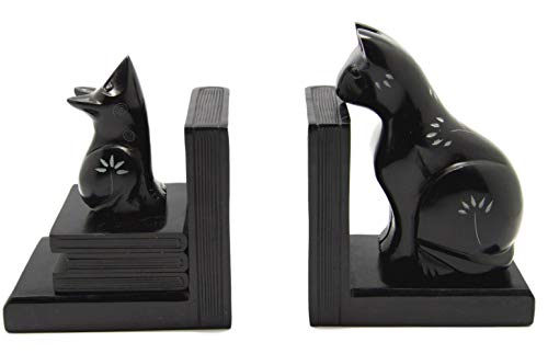 Serre-livres en pierre Palewa sculptée Chat et souris Noir et blanc 16 cm