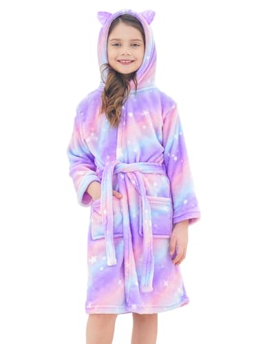 Image of Doctor Unicorn Soft Hooded Rainbow Bathrobe Sleepwear for Girls