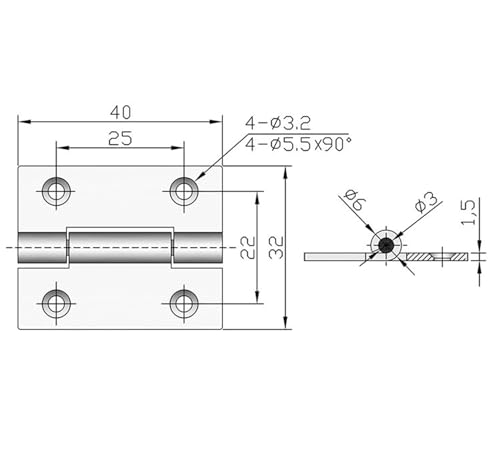 Charnière de porte XJJ-253-32-1 pour boîte de commande électrique en acier robuste