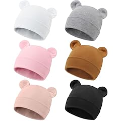 6 Pcs Bear Ear Hat: Black, Brown, White, Light Grey, Light Pink, Pink (0-6 Months)