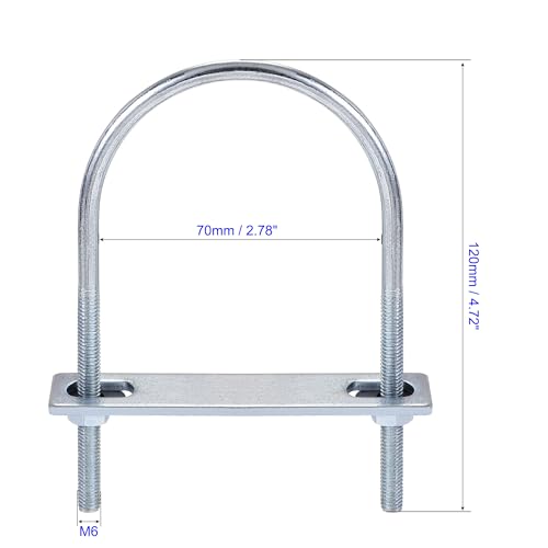MACHSWON Round U-Bolt,2 Set Zinc Plated Alloy Steel M6 U Bolts 70mm(2.76") Inner Width 120mm Length with Nuts and Frame Plate for Automobiles Boat Trailer - Image 2