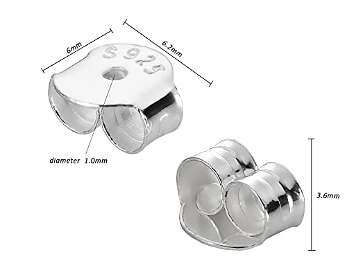 Genuine S925 Sterling Silver Earring Backs Replacements For Posts, 12Pcs/6Pairs Pierced Earring Backings Secure For Studs, Hypoallergenic Safety Round Butterfly Metal Earing Stoppers 6.2X6.0X3.6Mm #TOP1