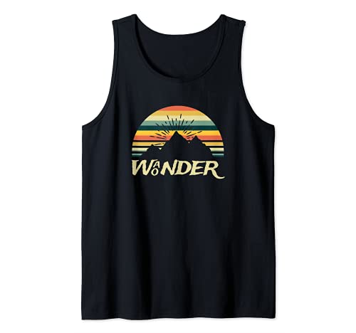 Retro Wanderer Wander Wonder Camping Hiking Wanderlust Tank Top, Black