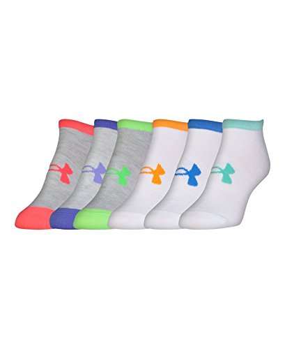 Under Armour Girls Essential No Show Socks (6 Pack), Silver Heather Assortment, Youth Medium