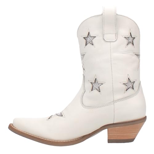 Dingo White Star Struck Shortie 7 inch Women's Almond Toe Western Boots DI582-WHITE3