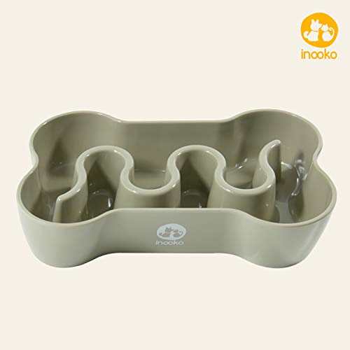 inooko - Gamelle Anti-glouton pour Chien de Petite et de Moyenne Taille, en Forme d'Os, Antidérapante, Taupe